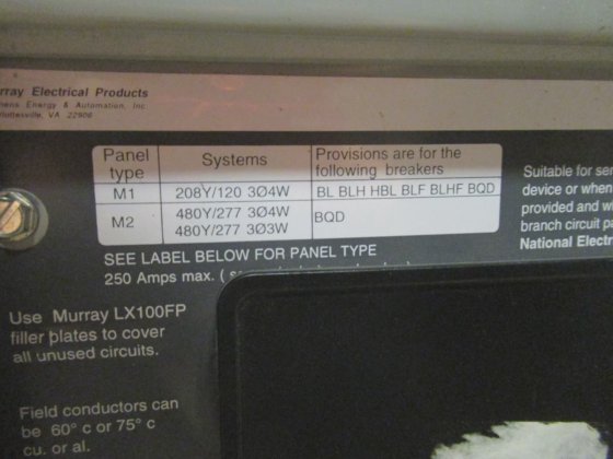 Murray M1C42ML125CTS 125 Amp Main Lug 120/208 Volt 3PH 4W Panelboard ...