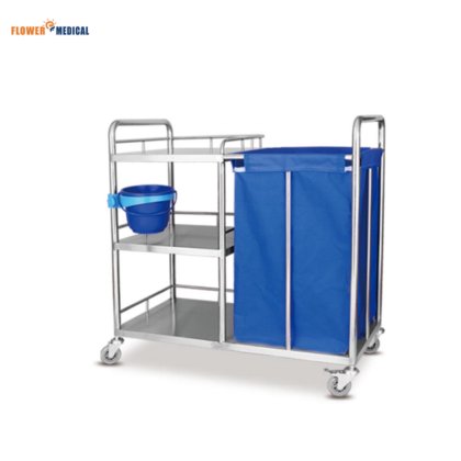 容易できれいなステンレス鋼の基盤の 2 つのドレッシング袋の洗濯の病院の麻布のカート