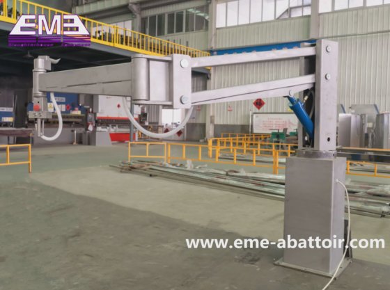 屠殺場機器 コンテナ トラック 荷物の積み下ろしアーム 豚の屠殺機械