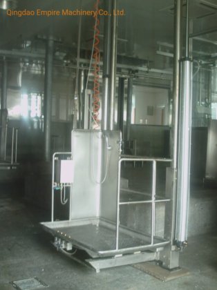 牛の屠殺機器、牛の屠体、胸部、皮剥ぎ、エレベーター、家畜、食肉処理場