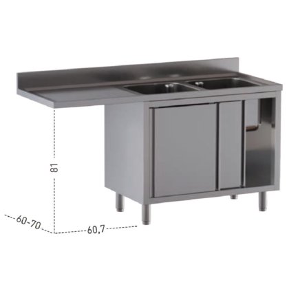 Tavolo Con Lavello HENDI - Acciaio Inox, Vano Lavastoviglie, Piedini Regolabili, 1200x700mm - Foto 12