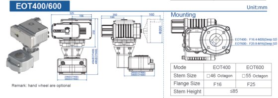 EOT400-600シリーズベーシックタイプクォーターターン電気アクチュエーター