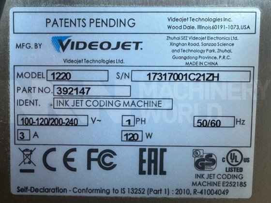 Videojet 1220 アウトフィードコンベア付き連続インクジェットコーダー