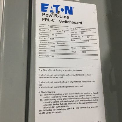 Eaton Pow-R-Line PRL-C Panel/Switchboard 3Phase 4Wire 60Hz 480V ...