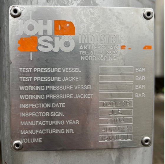 15.000 升立式不锈钢罐