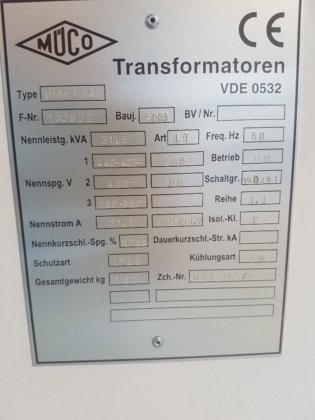 2002 transformador MÜCO DRGS20
