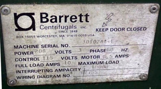 Barrett Spintech 301-E Spanwringer.