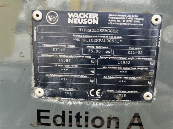 2018 Wacker Neuson ET 145