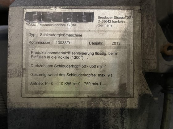 2013 Centrifugal casting machine