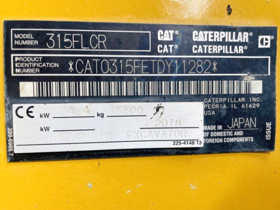 2018 Caterpillar 315FLCR