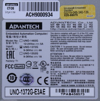 ADVANTECH UNO-1372G-E3AE EMBEDDED AUTOMATION COMPUTER