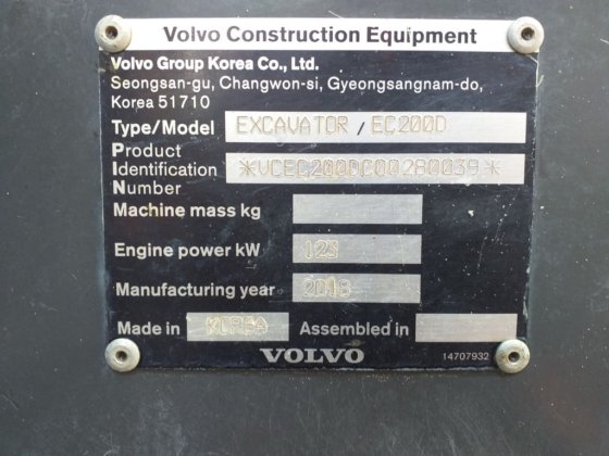 2018年沃尔沃挖掘机ec200d -