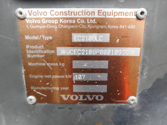 2008年沃尔沃挖掘机ec210blc -