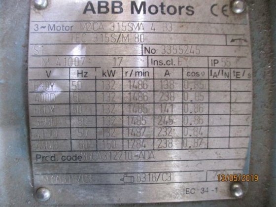 ABB 电机，132 千瓦，1486 转/分钟
