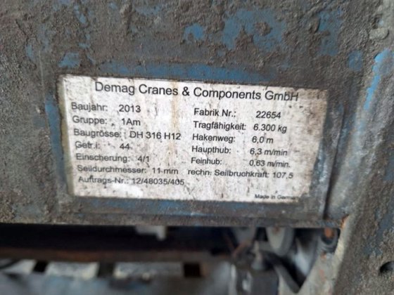 1998 桥式起重机 DEMAG 6.3 吨；长度：22800