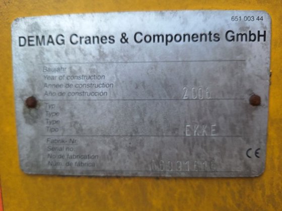2006 DEMAG 6.3 吨桥式起重机；长度：10850 毫米