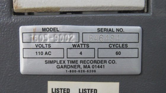 SIMPLEX 1605-9002 Consecutive Payroll Time