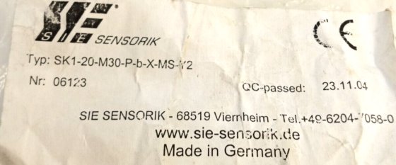 SIE SENSORIK SK1-20-M30-P-B-X-MS-Y2 capacitive sensor,