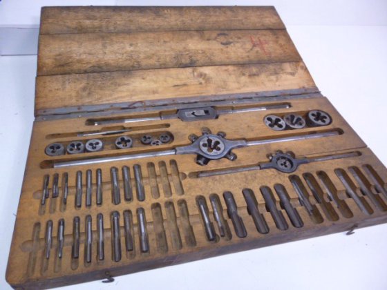 Large thread cutting set threaded tap and drill bit wood box 47-piece ...