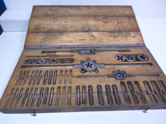 Large thread cutting set threaded tap and drill bit wood box 47-piece ...