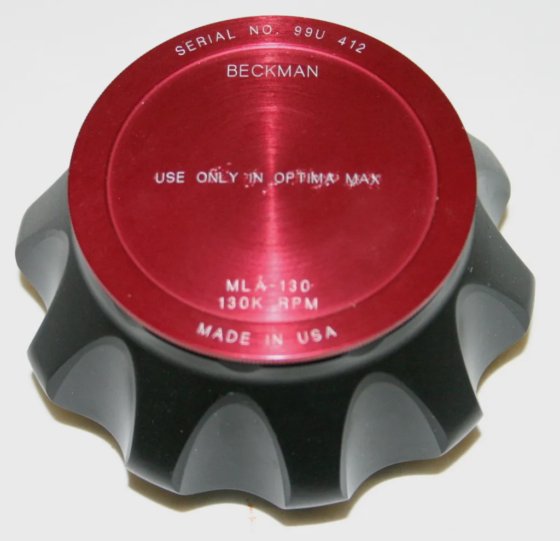 BECKMAN ULTRACENTRIFUGE FIXED ANGLE TITANIUM ROTOR, MODEL MLA-130, 10 x ...