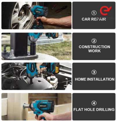 电池供电冲击扳手，带电钻和螺丝刀功能（新）