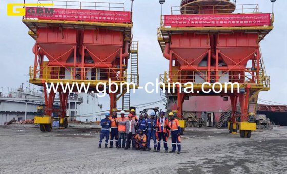 Gbm 20立方米移动式环保料斗在港口用于处理熟料