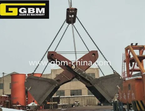 四绳蛤壳式机械剪刀式抓斗，用于刮煤