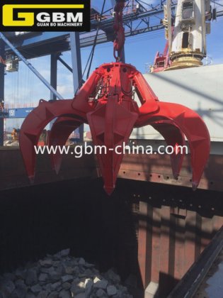 电动液压橙色抓斗，用于垃圾、石材、废钢