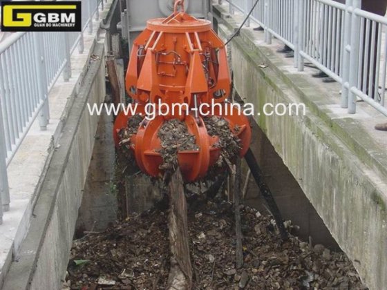 电动液压橙色抓斗，用于垃圾、石材、废钢