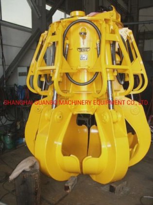 桥式起重机橙色抓斗，用于钢材