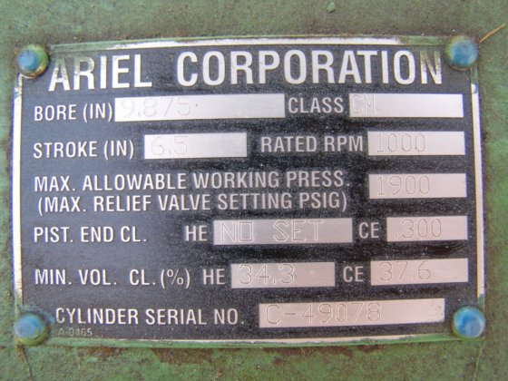 Ariel，压缩机气缸 cm 级 9.875" 缸径
