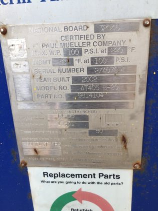 熱交換器 最大W.P. 100 psi @