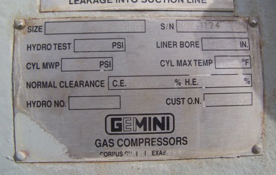 ジェミニ、コンプレッサーシリンダー 95 シリーズ 11.75" ボア