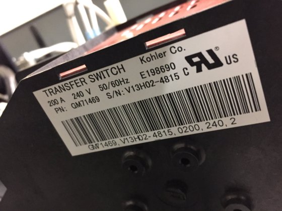 200 安培科勒自动转换开关，240 伏，CTL 级