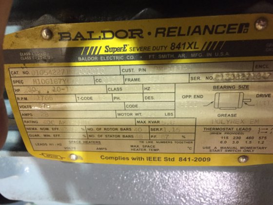 2台のPCCポンプとバルドール30馬力モーター