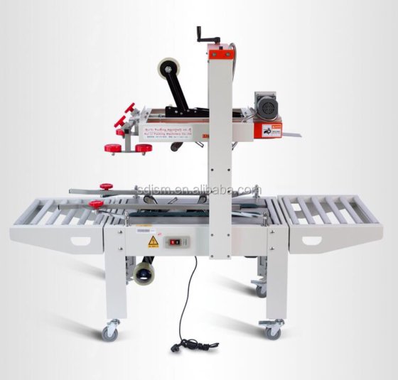 Factory carton box taping sealer machine with top and bottom belt drive