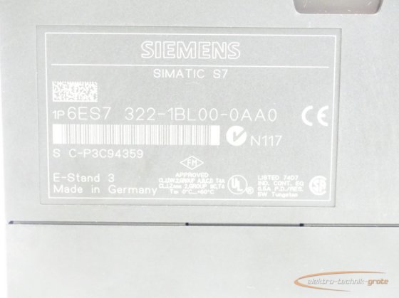 Siemens 6ES7322 1BL00 0AA0 Digital output SM 322 E Stand 3 SNC P3C94359 ...