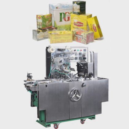 自動で簡単に切り取れるティーボックス用セロハン包装機