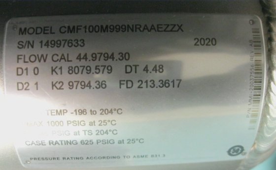 1-1/2" Micro Motion CMF100 Sanitary