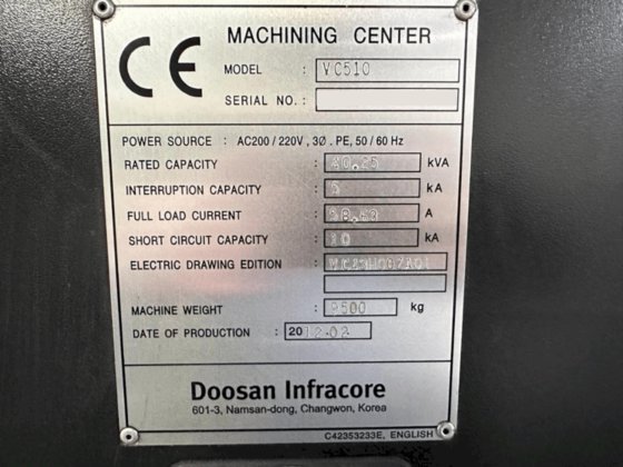 2012 DOOSAN VC 510