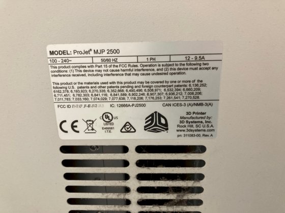 2020 3DSYSTEMS Projet 2500 Plus