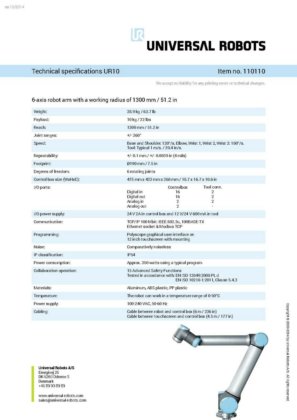 Universal Robot UR10: 2016