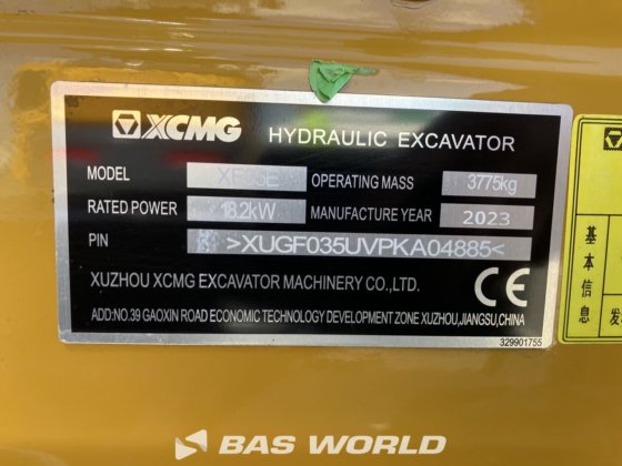 XCMG XE35 E ミニショベル <10t