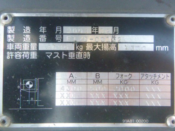 2003 MITSUBISHI FG20D