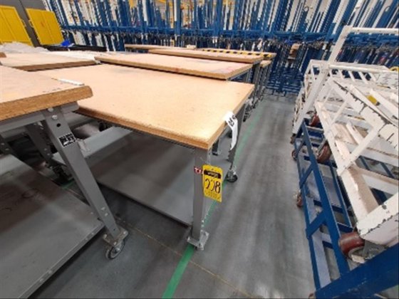 5 ULINE brand movable work tables with adjustable PTR structure, 4 x 12 ...