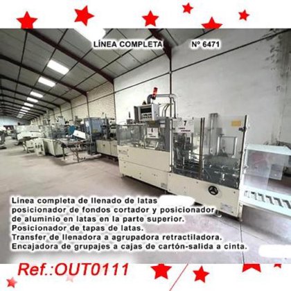 カートニングマシーンによる缶の充填、シーミング、グループ化、シュリンク包装のための完全なライン番号6471