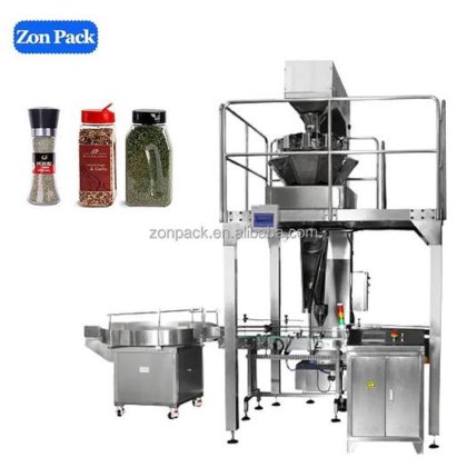 用于香料粉末的自动 4 头直线称重式罐头灌装包装机