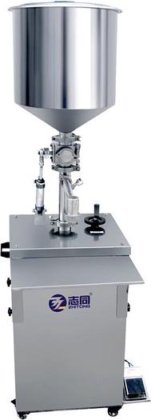 用于高粘度糊状液体奶油生产线的加热搅拌式半自动立式气动灌装机