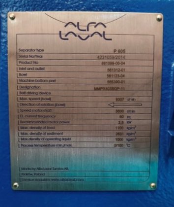 2014 ALFA LAVAL P605